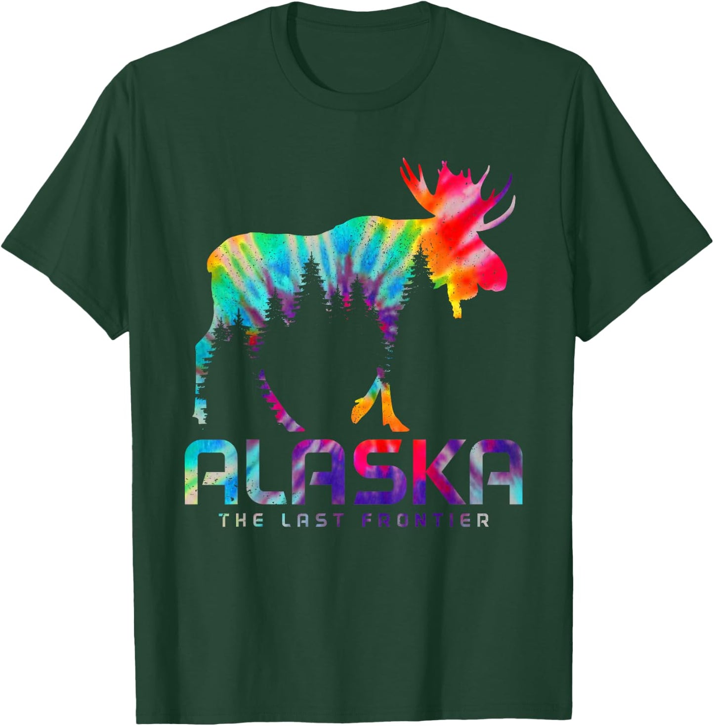 Alaska The Last Frontier Vintage Tie Dye Souvenir Moose T-Shirt - T-Shirt | Forest