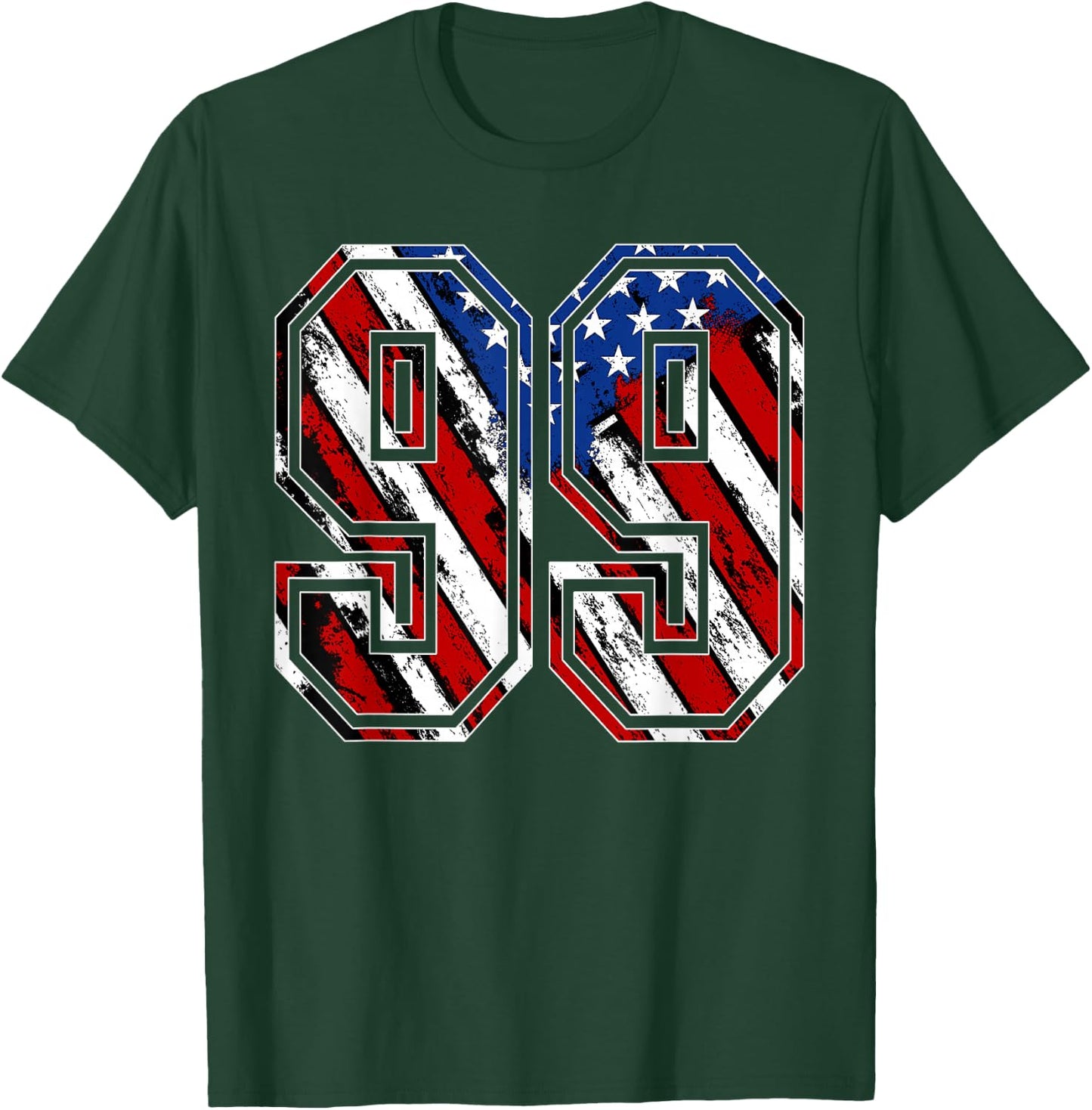Number 99 Red White and Blue American Flag #99 Jersey Shirt T-Shirt - T-Shirt | Forest