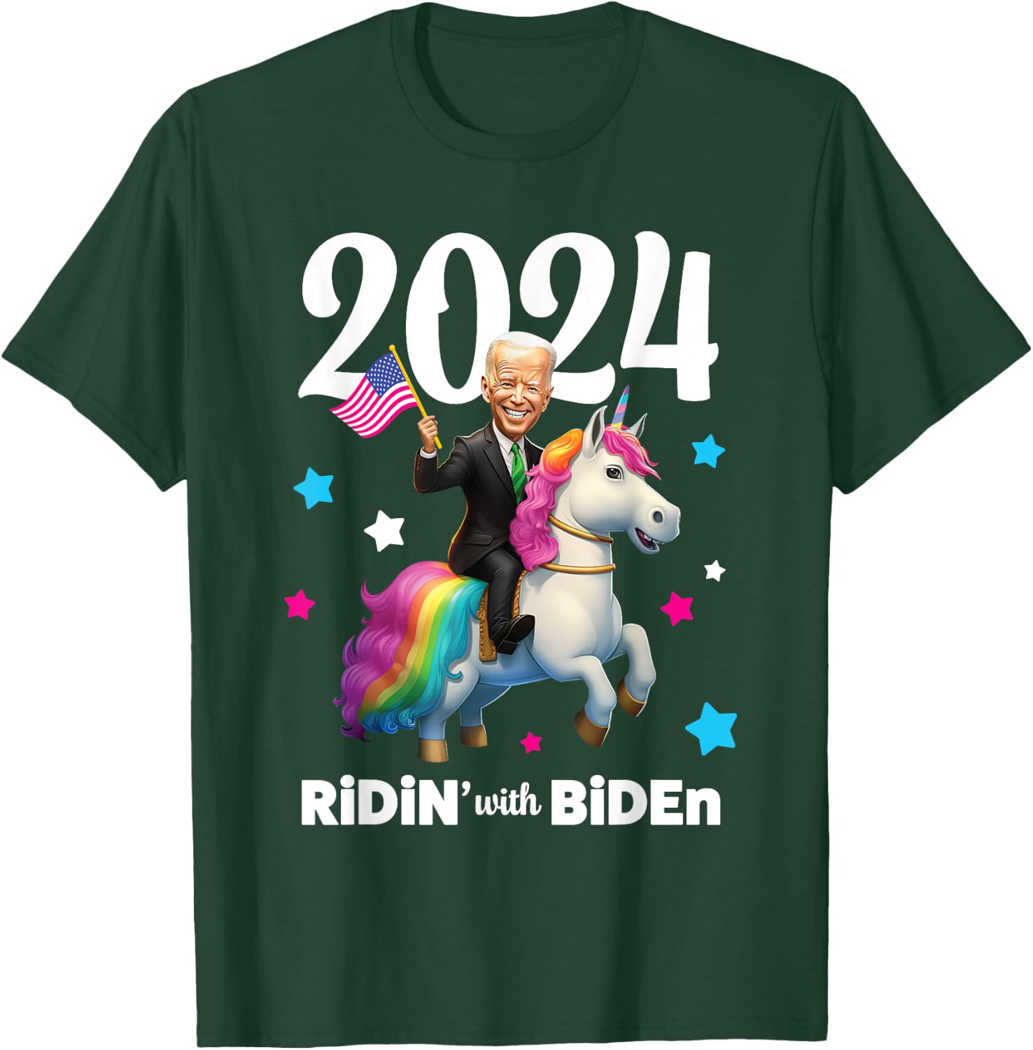 Ridin with Biden 2024 Joe Biden Riding Rainbow Unicorn T-Shirt - T-Shirt | Forest