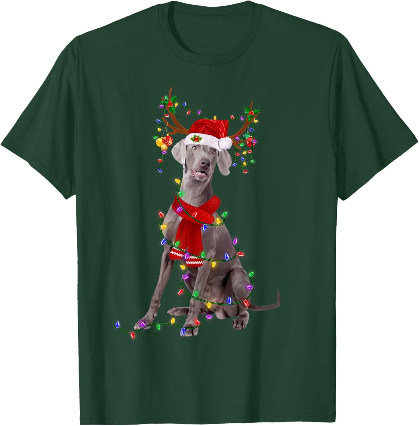 Funny Weimaraner Dog Tree Christmas Lights Xmas Pajama Men Women Kids T-Shirt - T-Shirt | Forest