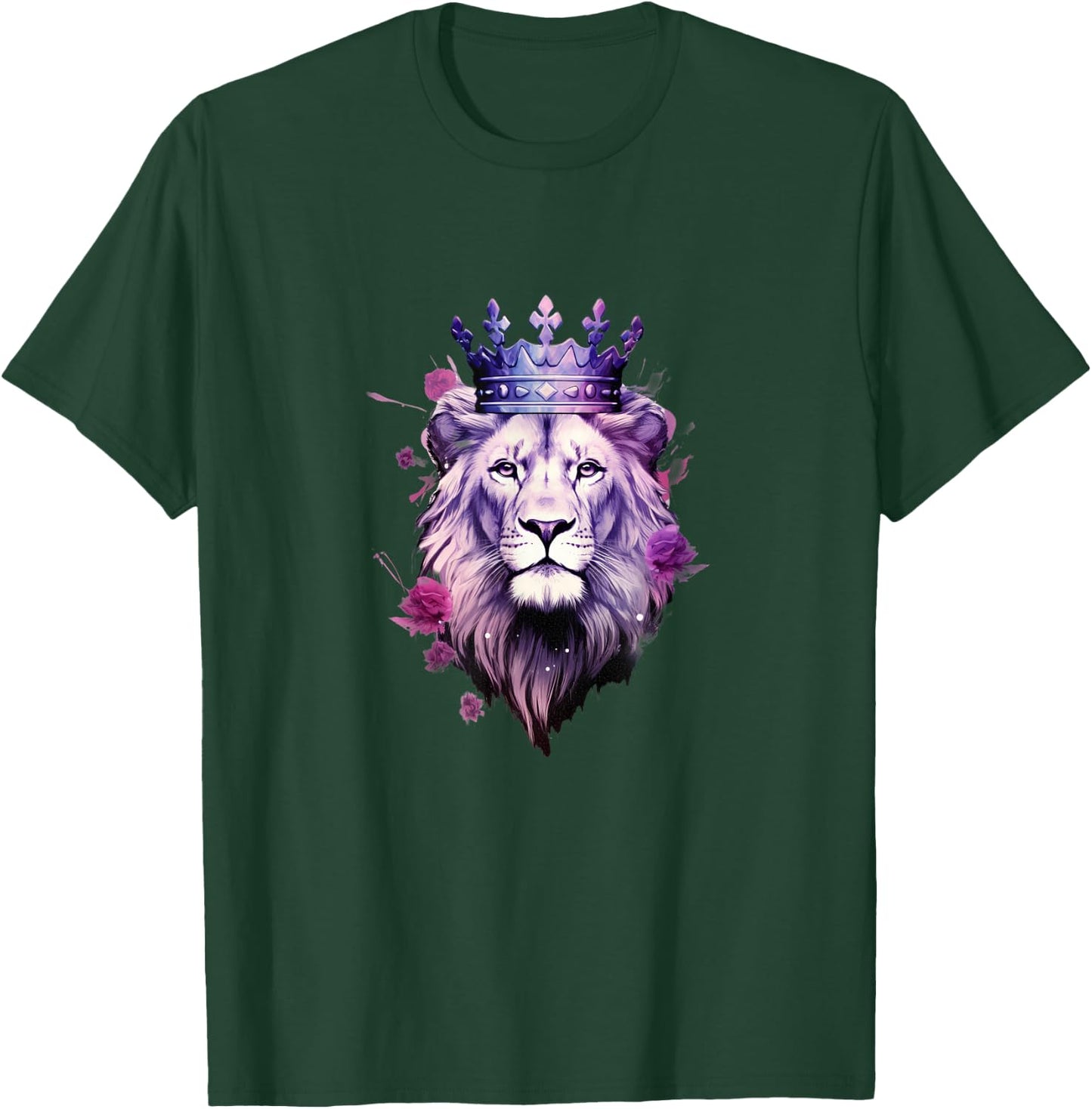 Majestic Purple Lion - Royal Crown Roses T-Shirt - T-Shirt | Forest