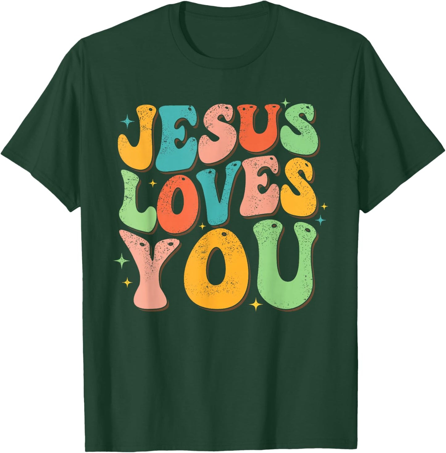 Jesus Loves You Retro Groovy Style Graphic Design Women T-Shirt - T-Shirt | Forest