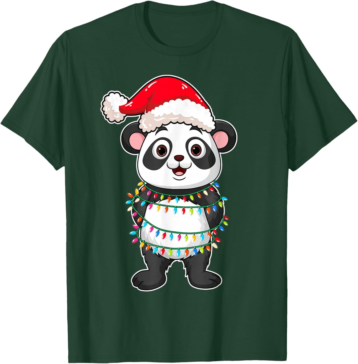 Christmas Lights Panda Wearing Xmas Hat - Cute Panda Lover T-Shirt - T-Shirt | Forest