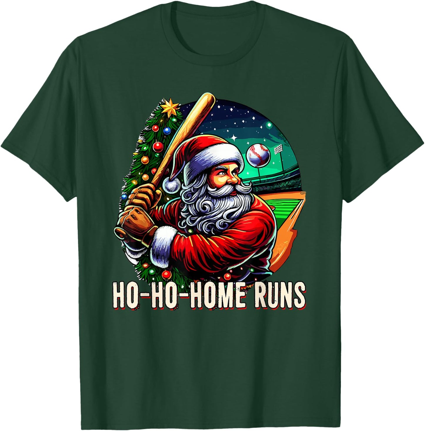 HO HO Home Runs Funny Baseball Santa Claus Sport Christmas T-Shirt - T-Shirt | Forest