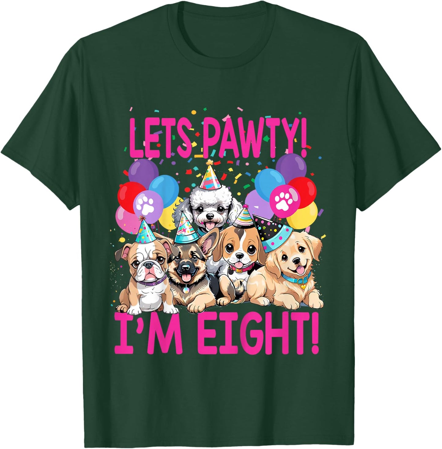 Kids Lets Pawty I'm EIGHT! Puppy Dog Themed Birthday Party Outfit T-Shirt - T-Shirt | Forest