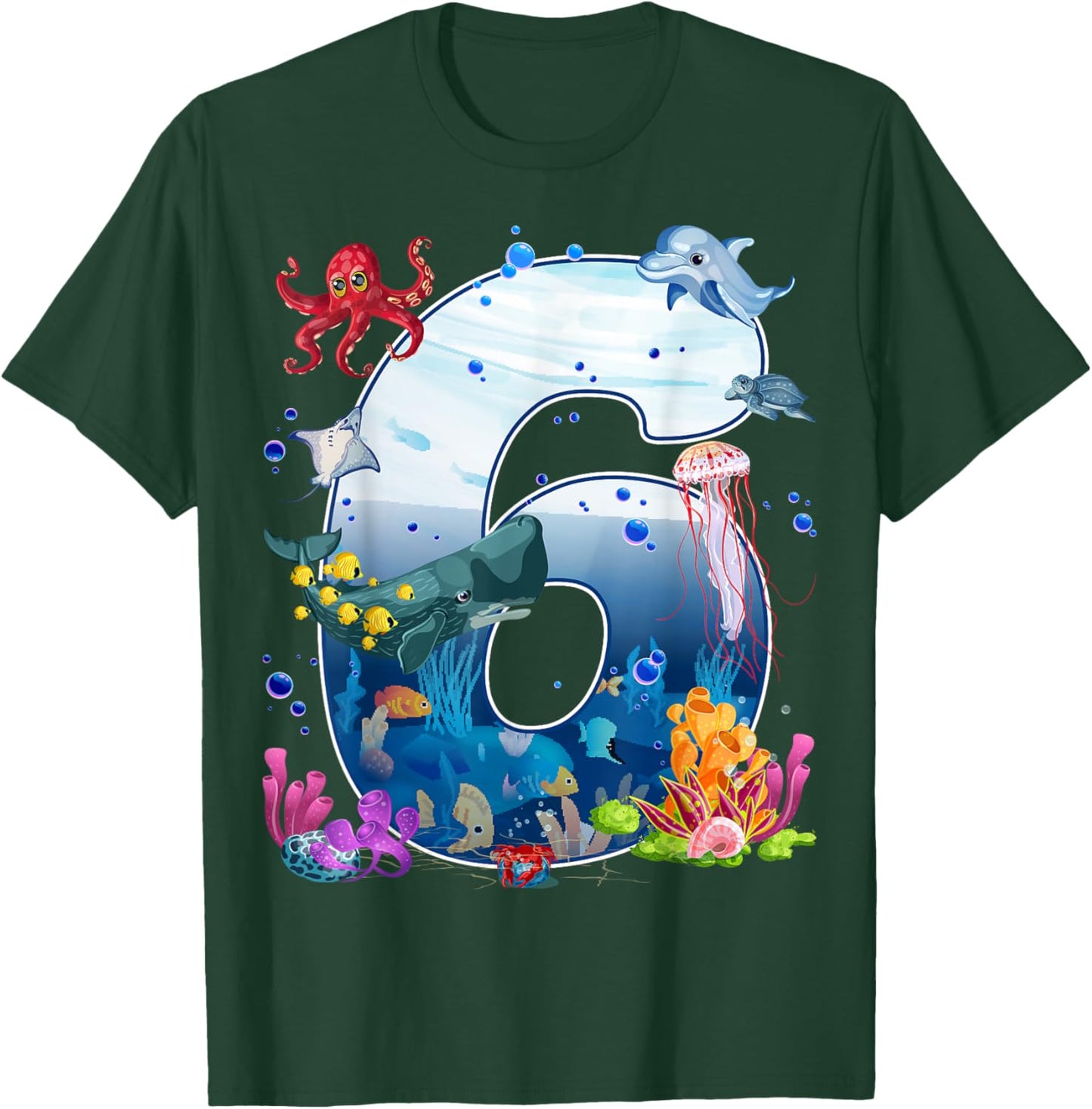 6th Birthday Party Ocean 6 Year Old Sea Fish Aquarium Boy T-Shirt - T-Shirt | Forest