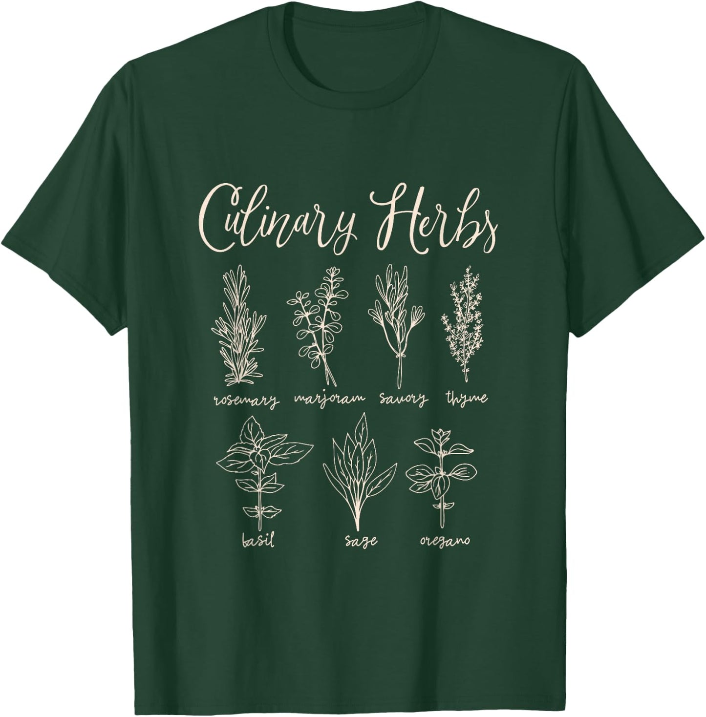 Culinary Herbs Outline Herbal Collection Design T-Shirt - T-Shirt | Forest