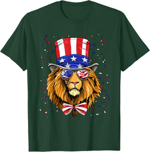 4th of July Patriotic Lion USA Flag Independence Lion Lover T-Shirt - T-Shirt | Forest