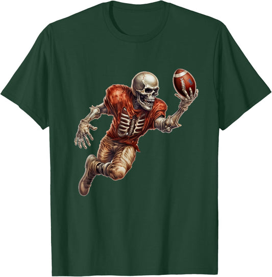 Skeleton Playing Football Cool Touchdown Halloween T-Shirt - T-Shirt | Forest
