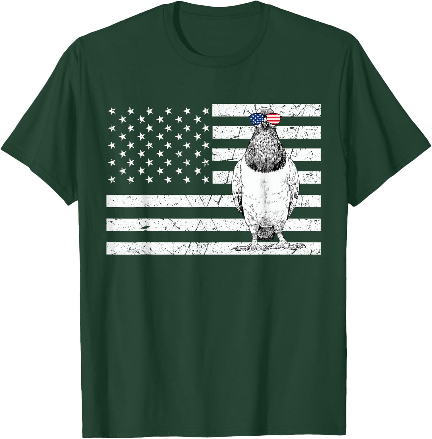 Pigeon 4th of July Bird Watching US American Flag Patriotic Women Kids Men T-Shirt - T-Shirt | Forest