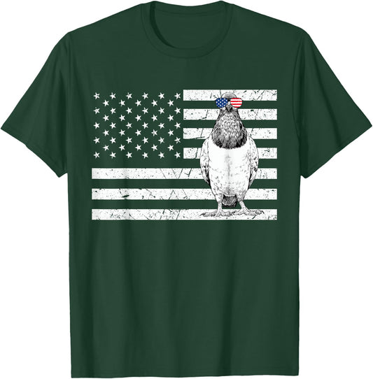 Pigeon 4th of July Bird Watching US American Flag Patriotic Women Kids Men T-Shirt - T-Shirt | Forest