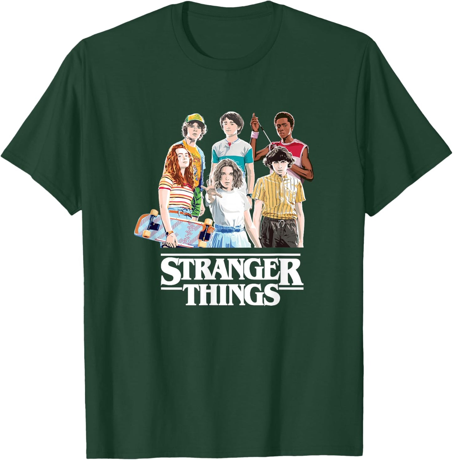 Stranger Things Retro Vintage Bleach Gradient Group Shot T-Shirt - T-Shirt | Forest