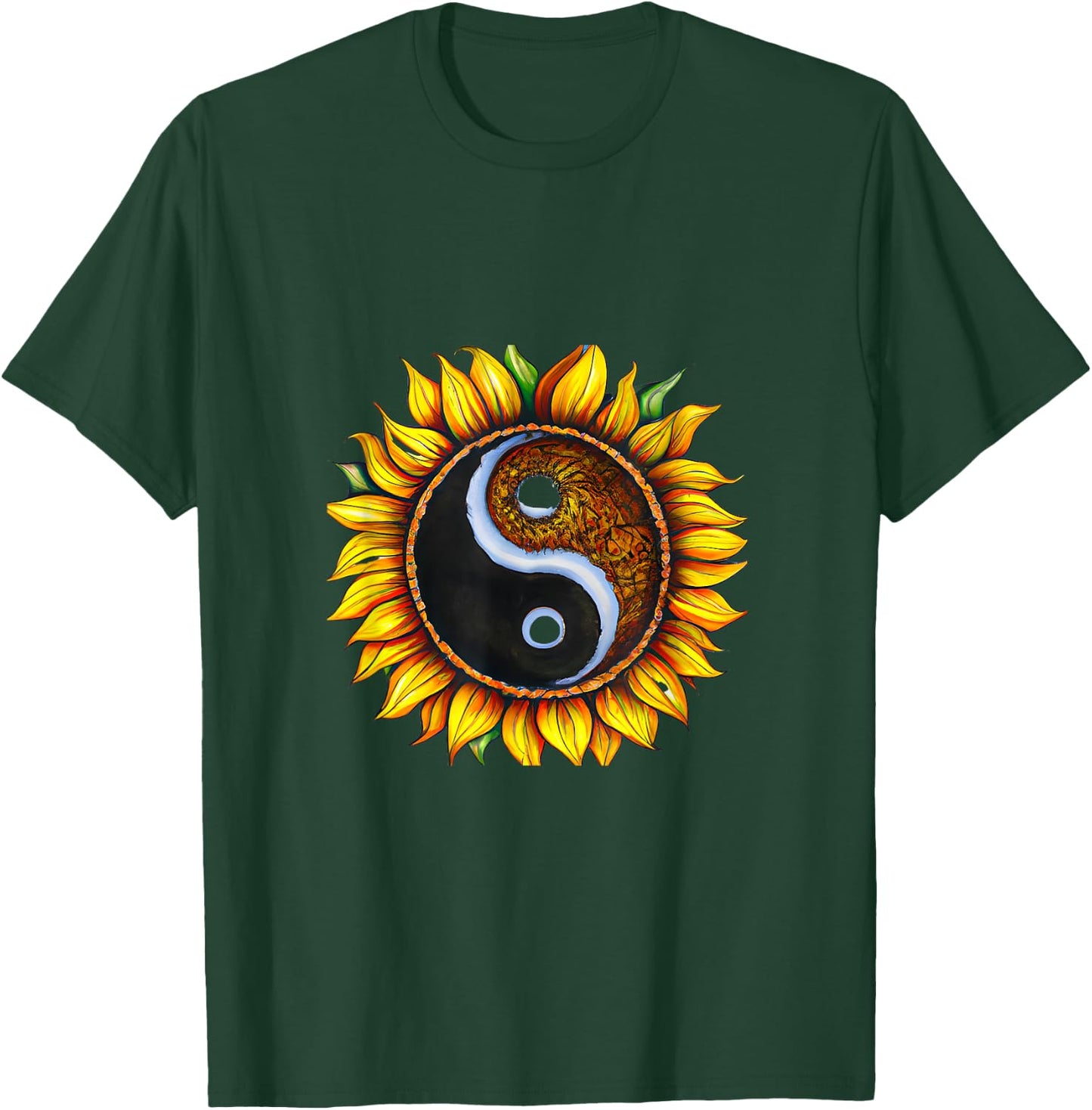 Sunflower Yin Yang Floral Light Dark Harmony T-Shirt - T-Shirt | Forest