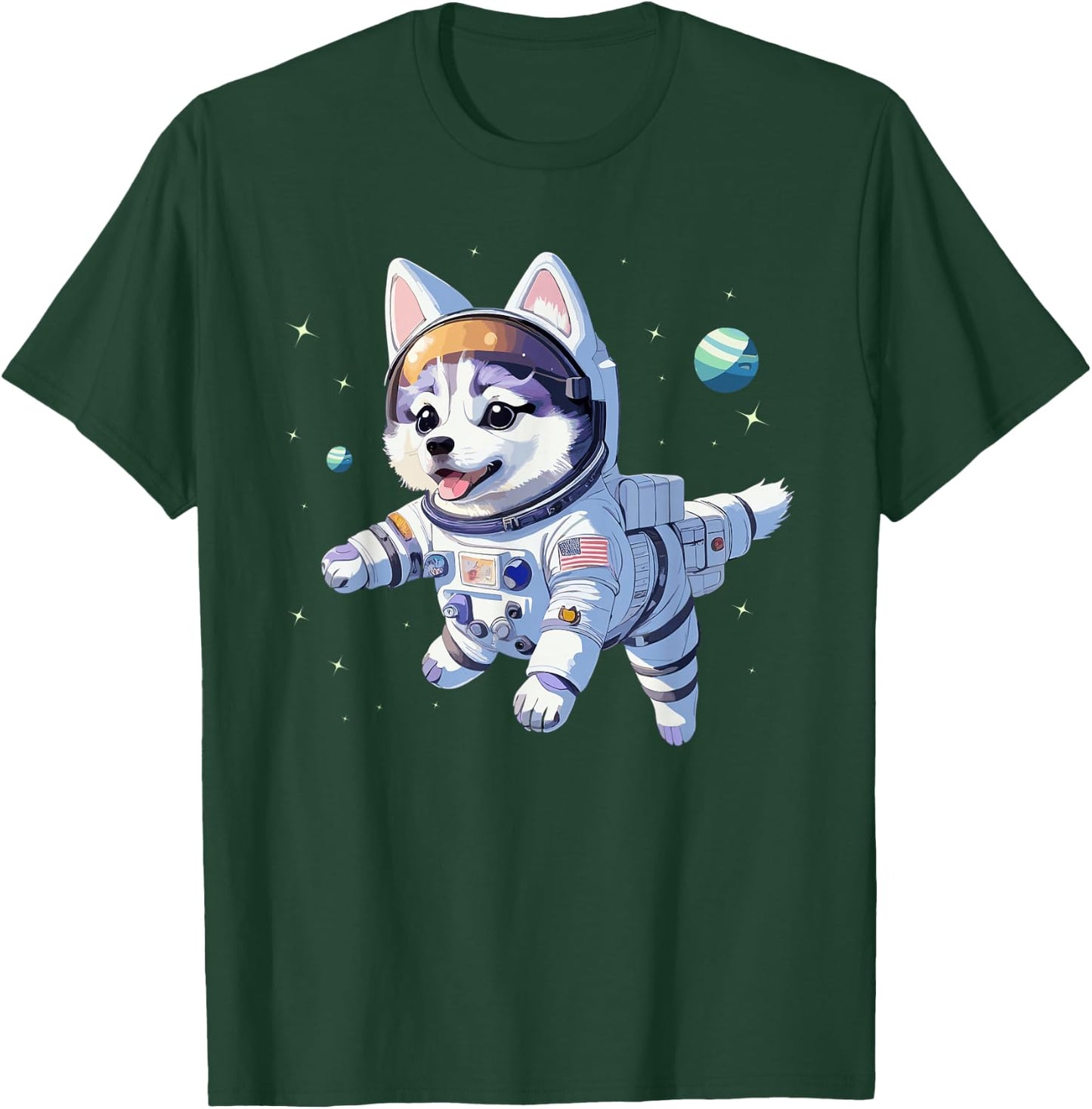 Space Dog Siberian Husky Cute Puppy Astronaut Galaxy Graphic T-Shirt - T-Shirt | Forest