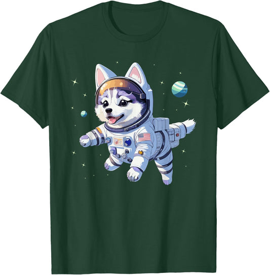 Space Dog Siberian Husky Cute Puppy Astronaut Galaxy Graphic T-Shirt - T-Shirt | Forest