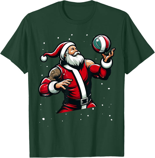 Christmas Sports, Santa Plays Volleyball Xmas Women Men Kids T-Shirt - T-Shirt | Forest