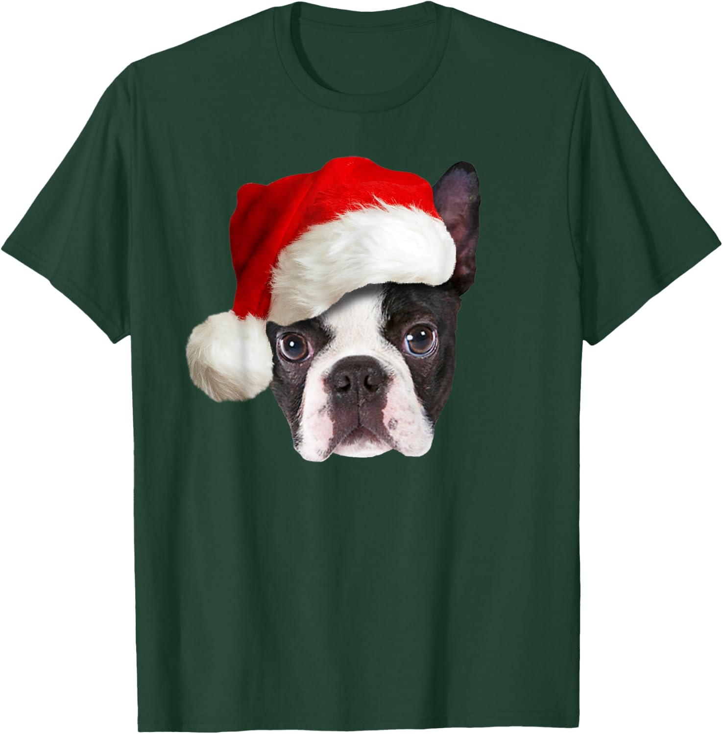Funny Boston Terrier Christmas Santa Claus Hat Dog Puppy T-Shirt - T-Shirt | Forest