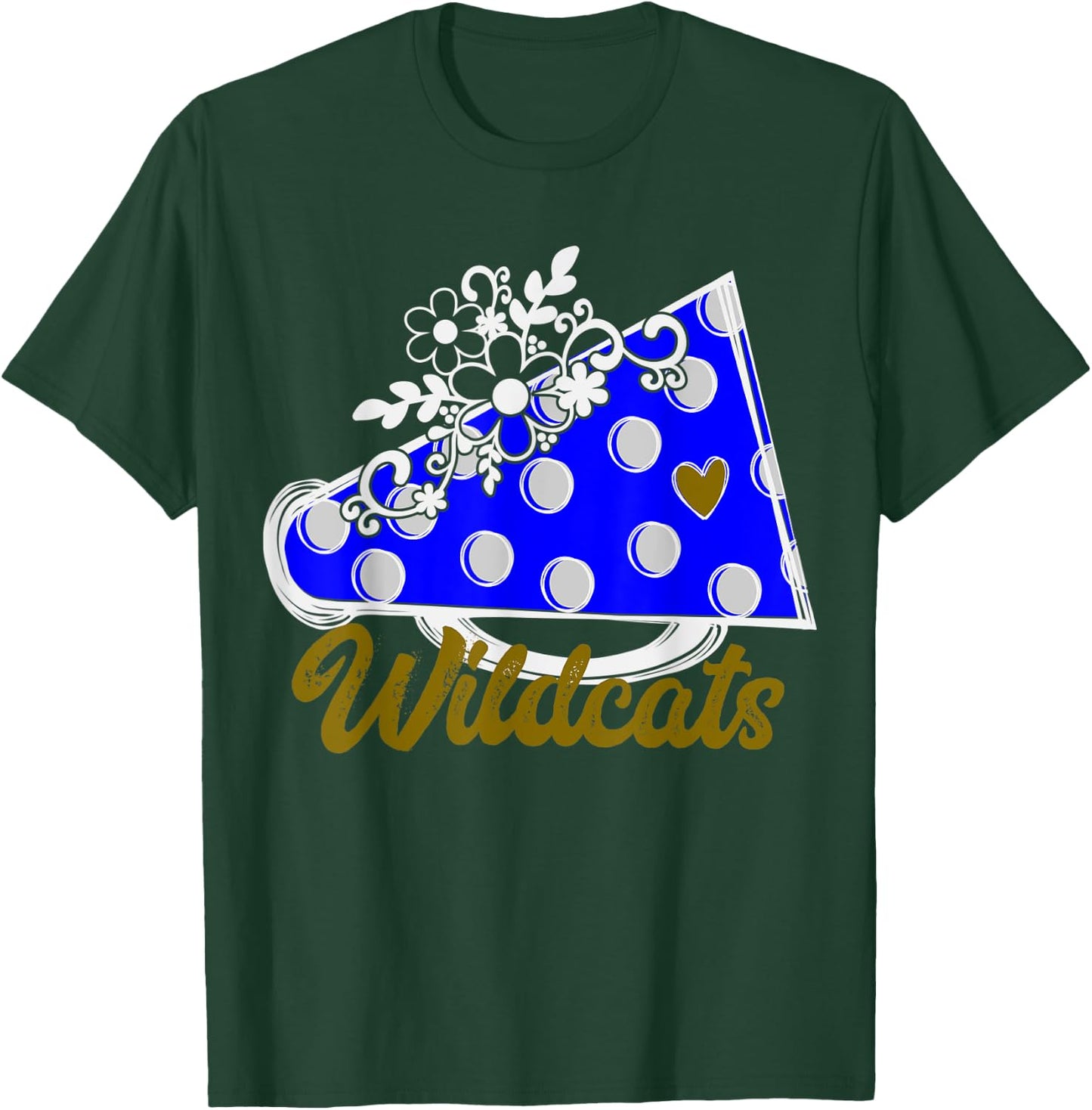 Cheer WILDCATS Shirt, Blue Megaphone Heart Flower Accent T-Shirt - T-Shirt | Forest