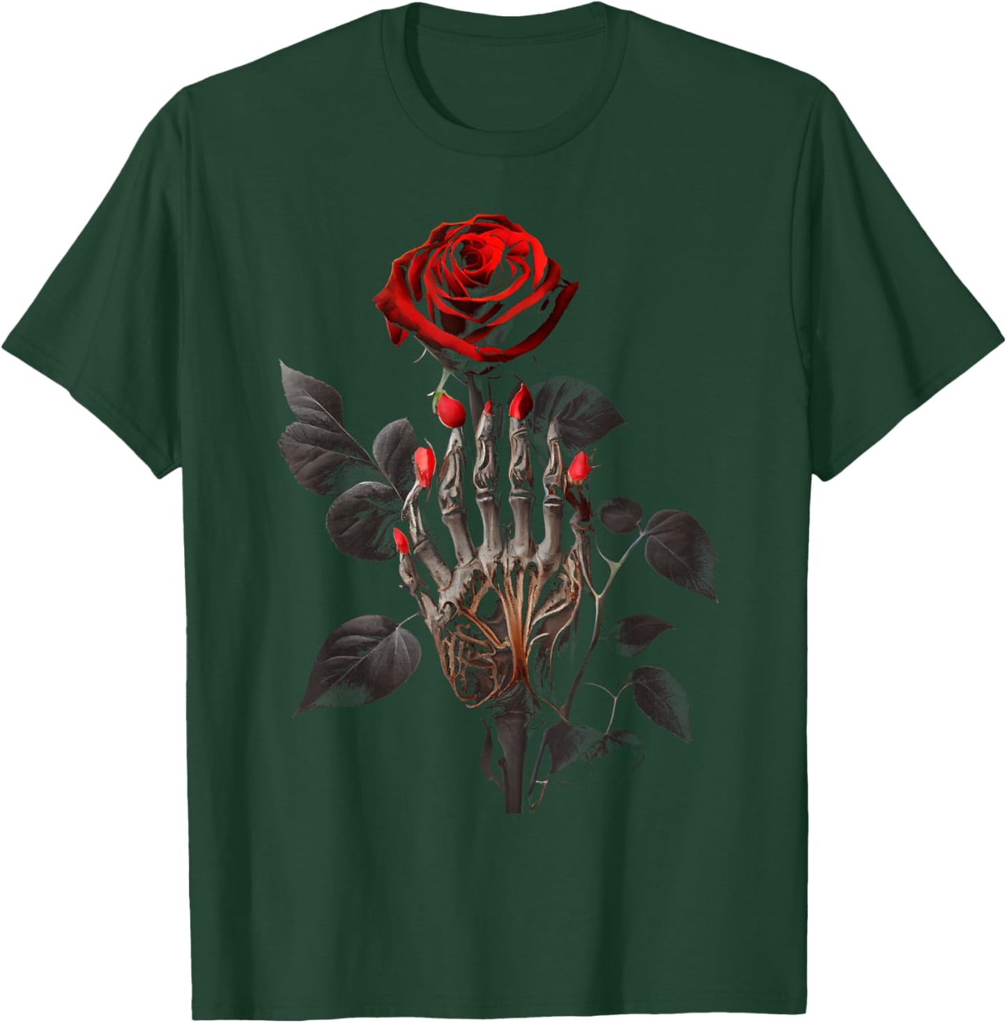 Gothic Rose Skeleton Hand Dark Academia Aesthetic Halloween T-Shirt - T-Shirt | Forest