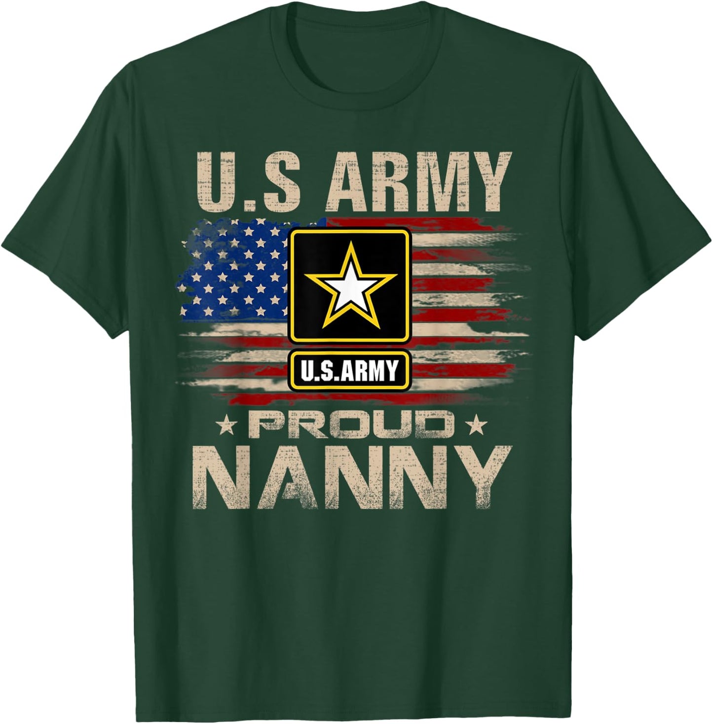Vintage U.S Army Proud Nanny With American Flag Women Kids Men T-Shirt - T-Shirt | Forest