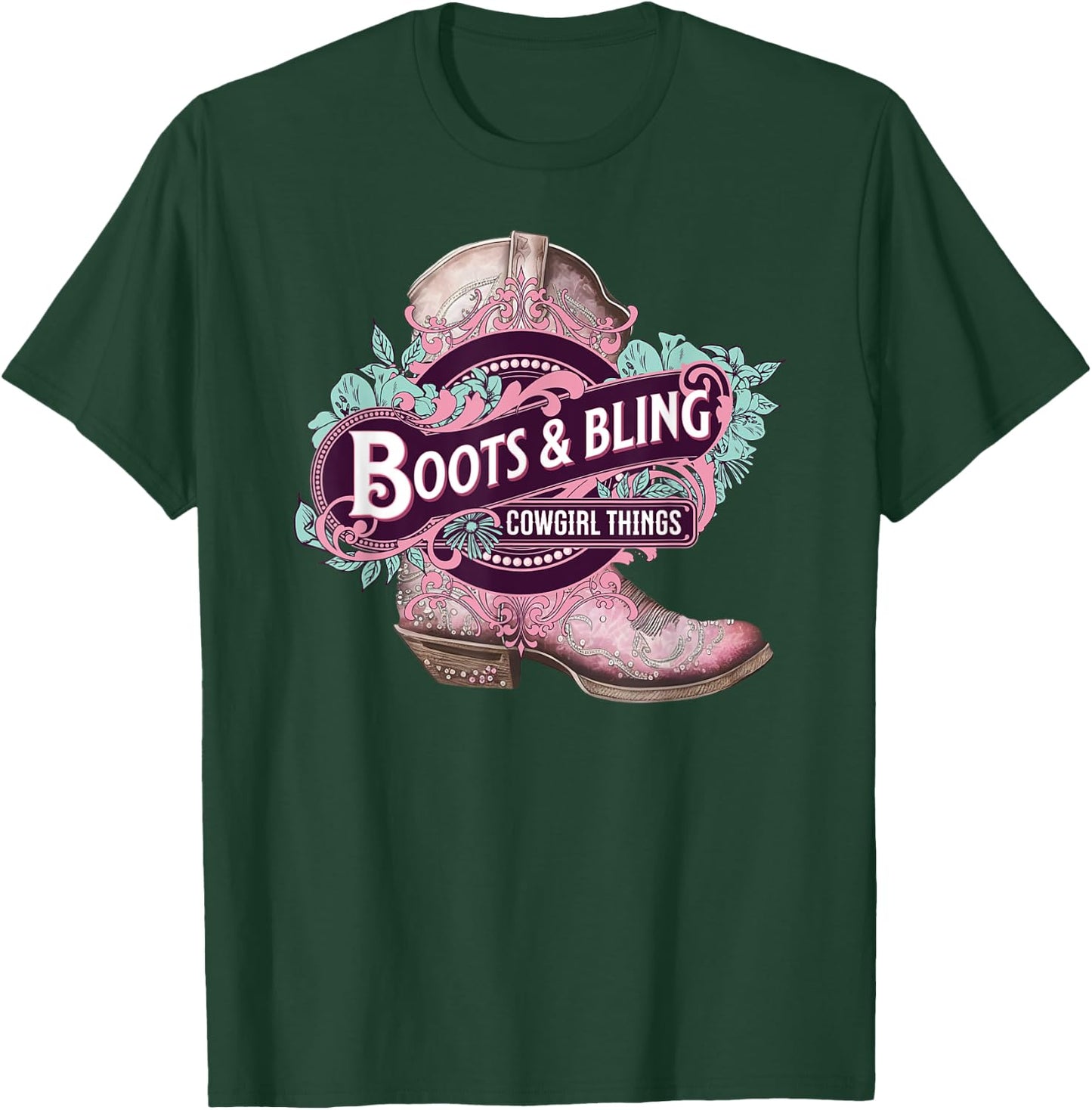 Boots and Bling Cowgirl Things Cute Western Country Rodeo T-Shirt - T-Shirt | Forest