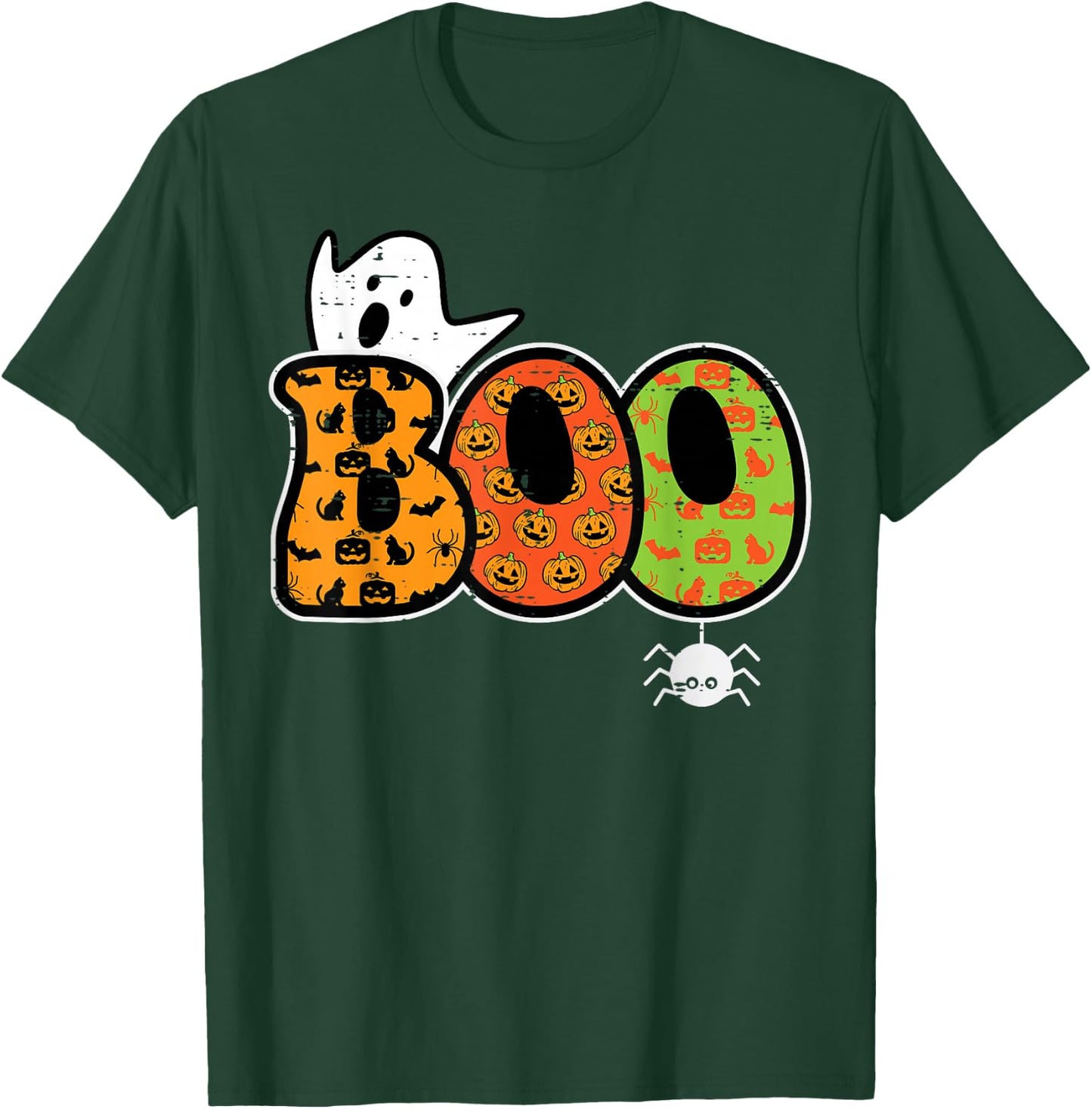 Boo Ghost Spider Retro Groovy Halloween Men Women Kids T-Shirt - T-Shirt | Forest