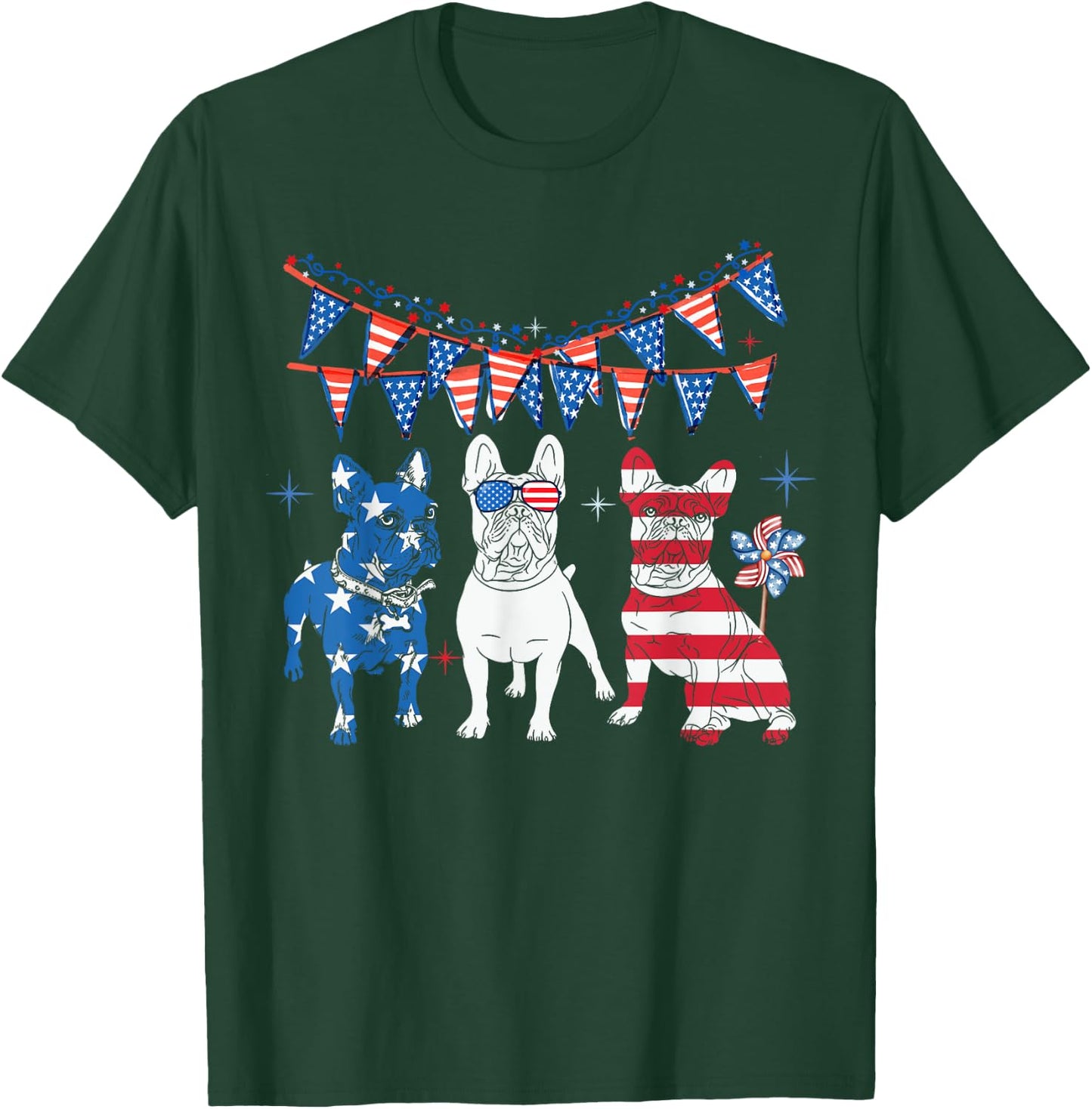 French bulldog 4th of july American Flag women Independence T-Shirt - T-Shirt | Forest