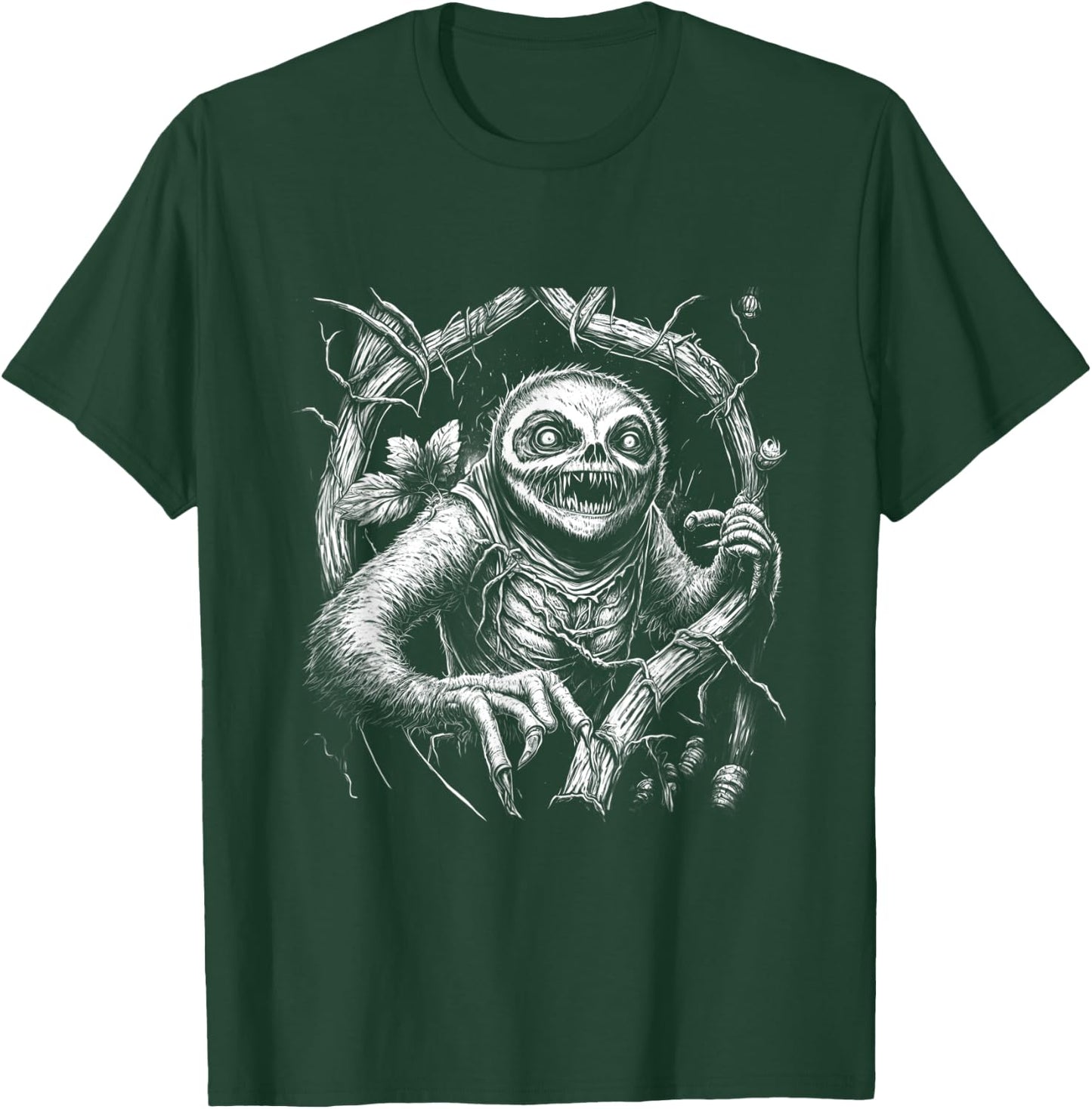 Creepy Scary Horror Sloth Forest Art Illustration Design T-Shirt - T-Shirt | Forest