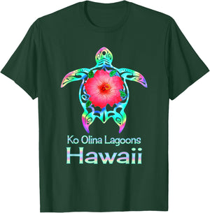 Hawaiian Colorful Sea Turtle Ko Olina Lagoons Hawaii T-Shirt - T-Shirt | Forest