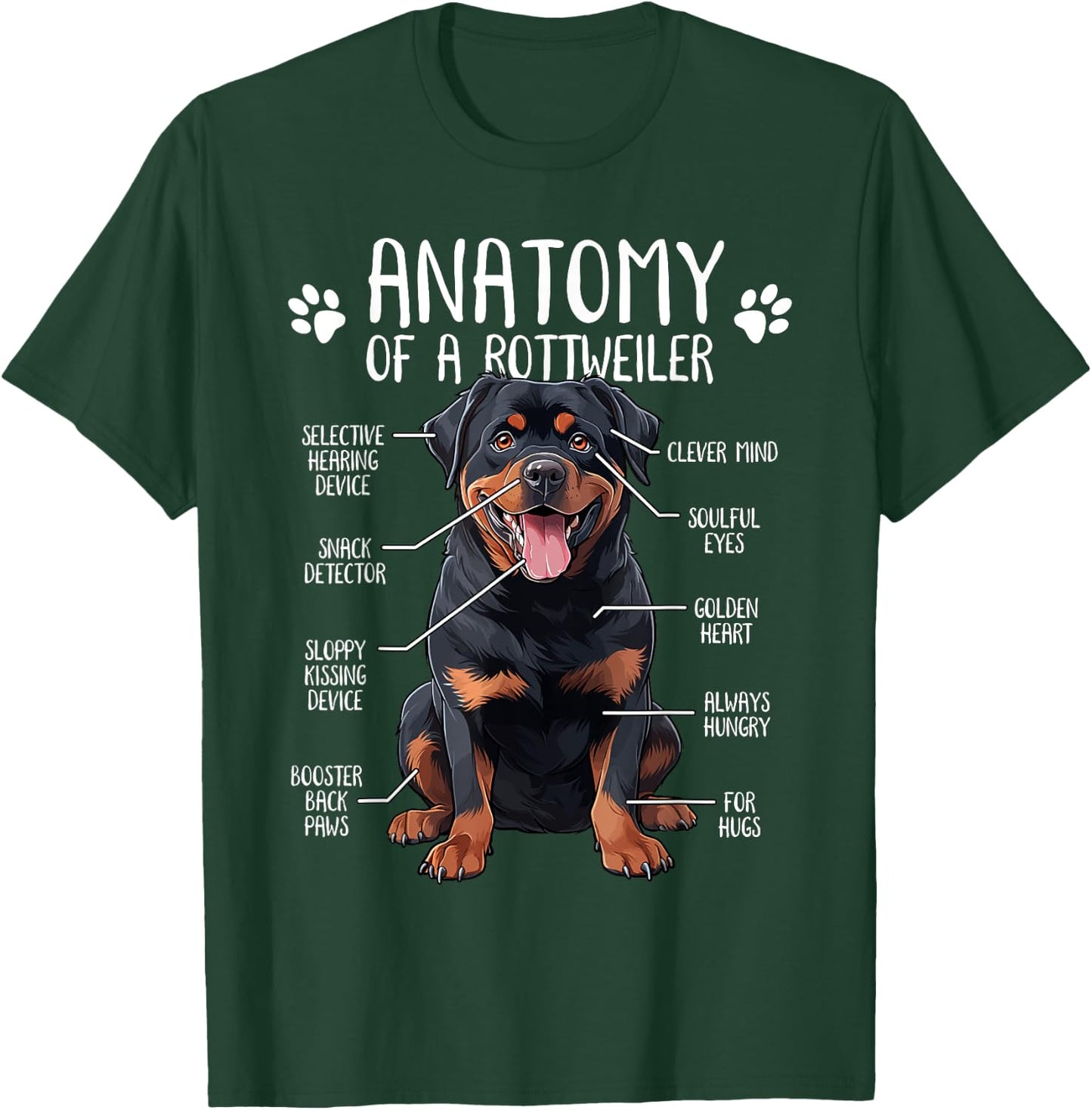 Funny Anatomy Rottweiler Dog Owner Rottie Dad Mom Pet Lover Men Women Kids T-Shirt - T-Shirt | Forest