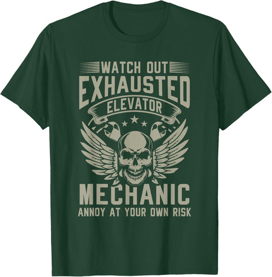 Exhausted Elevator Mechanic Engineer installer T-Shirt - T-Shirt | Forest