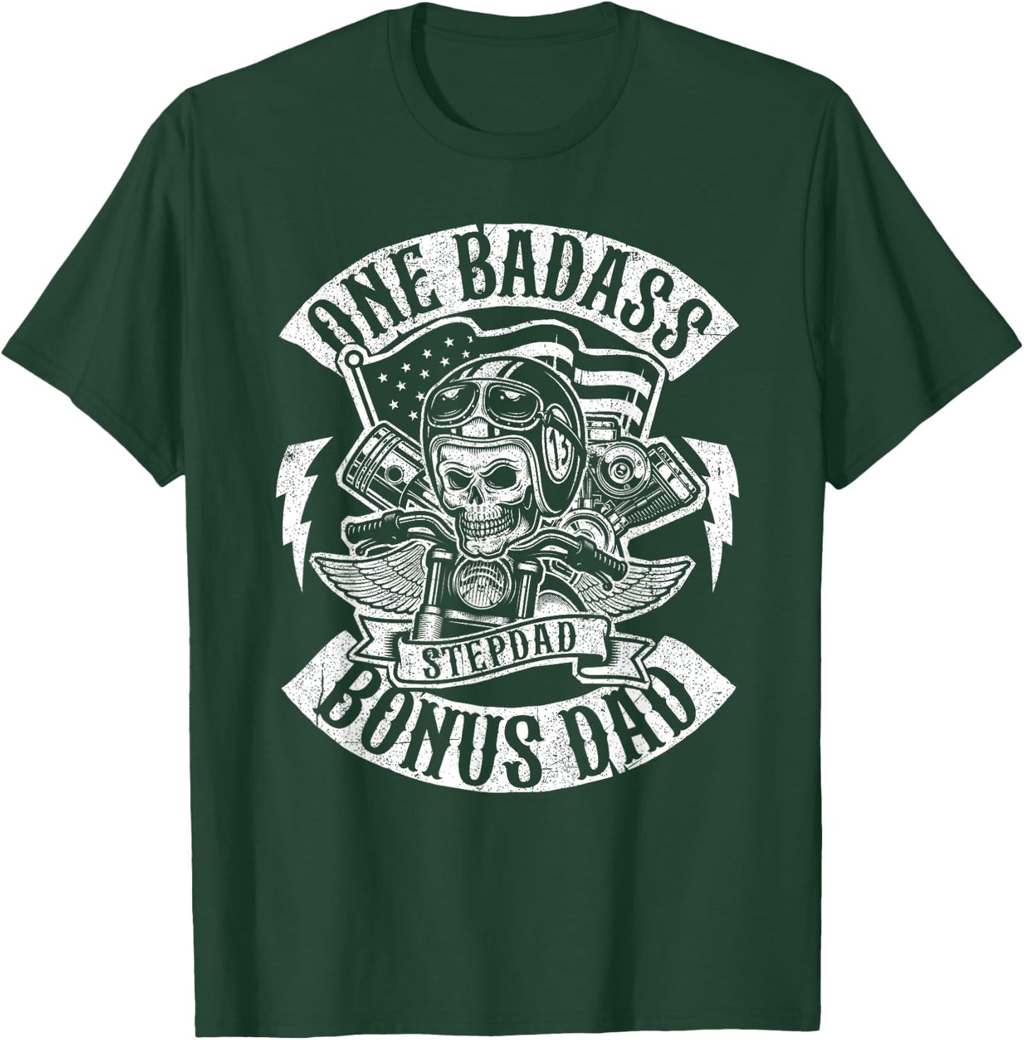 One Badass Bonus Stepdad Biker Step Dad Fathers Day Gift T-Shirt - T-Shirt | Forest