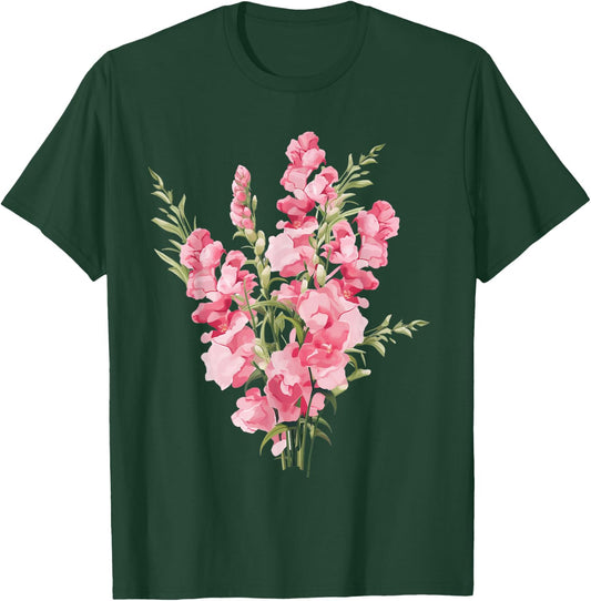 Bright and Colorful Flowers: Pink Snapdragon Flowers T-Shirt - T-Shirt | Forest