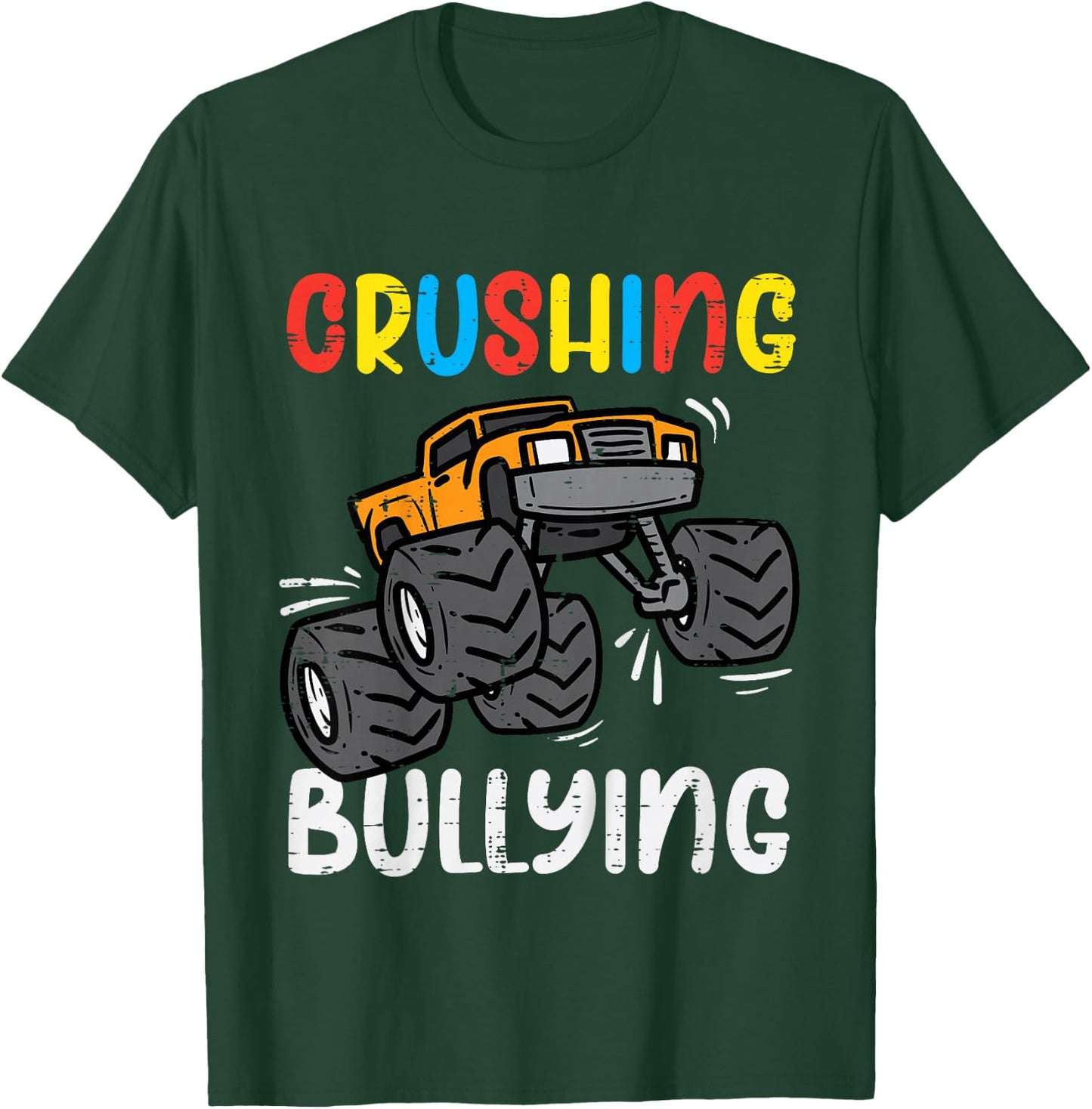 Kids Crushing Bullying Monster Truck Orange Unity Day Kids Boys T-Shirt - T-Shirt | Forest