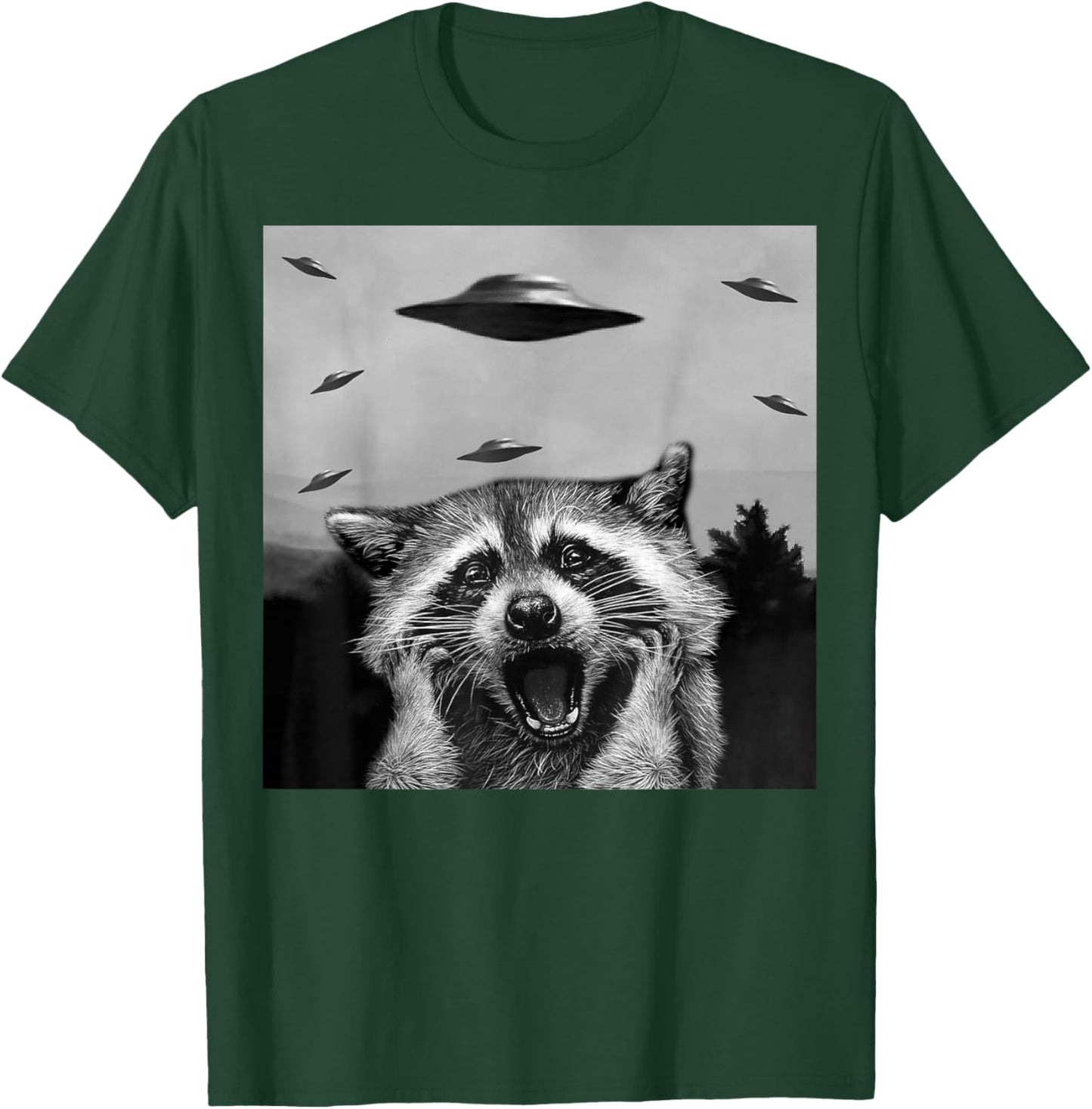 Alien UFO Funny Raccoon Stuffed Animal , Women, Kids T-Shirt - T-Shirt | Forest