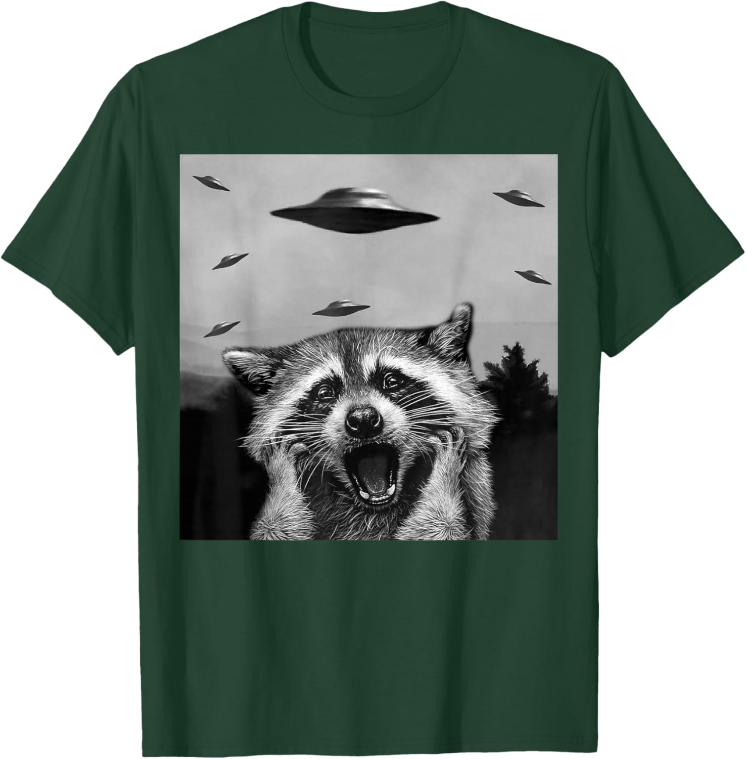 Alien UFO Funny Raccoon Stuffed Animal , Women, Kids T-Shirt - T-Shirt | Forest
