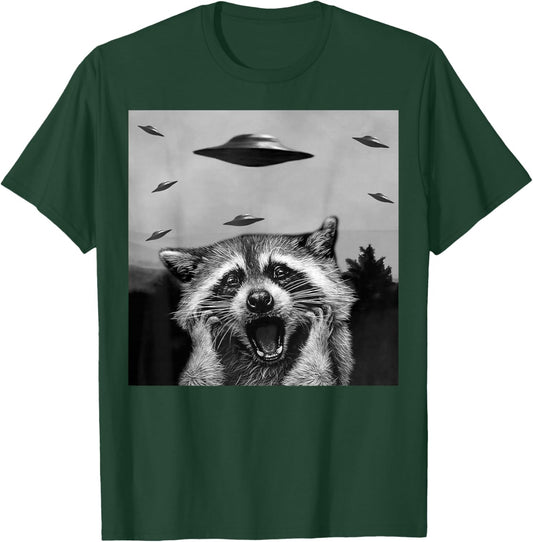 Alien UFO Funny Raccoon Stuffed Animal , Women, Kids T-Shirt - T-Shirt | Forest