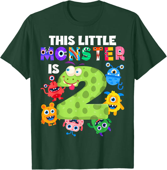 This Little Monster is 2 Two Years 2nd Birthday Party Aliens T-Shirt - T-Shirt | Forest