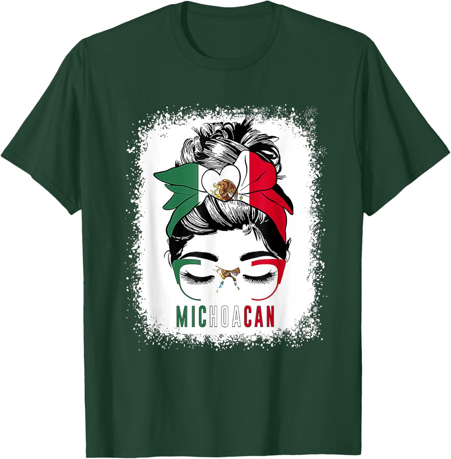 Michoacan Girl Messy Bun Bandana And Glasses Mexico Mexican T-Shirt - T-Shirt | Forest
