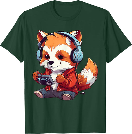 Cute Red Panda Gamer Funny Gaming Red Panda Lover T-Shirt - T-Shirt | Forest