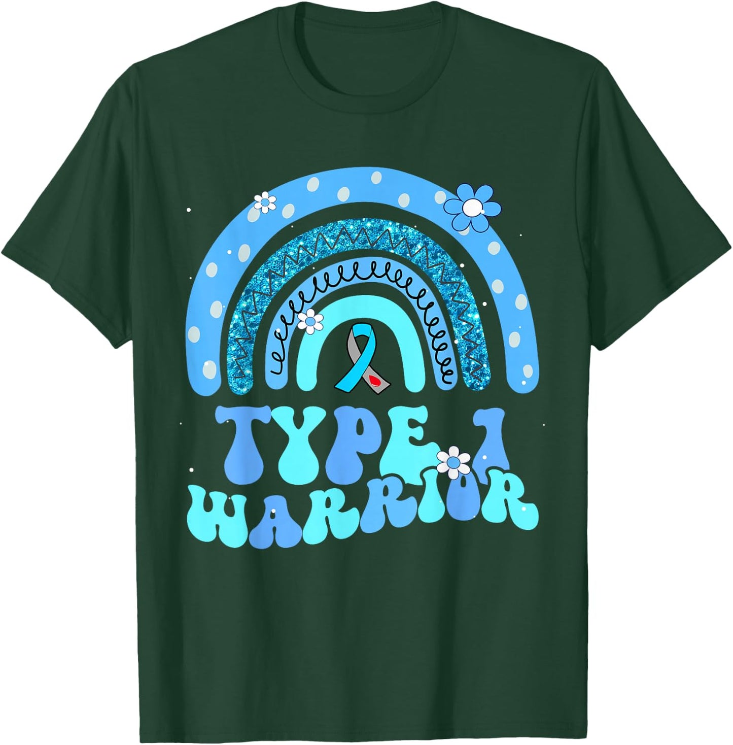 T1D Warrior Type 1 Diabetes Awareness Blue Ribbon T-Shirt - T-Shirt | Forest