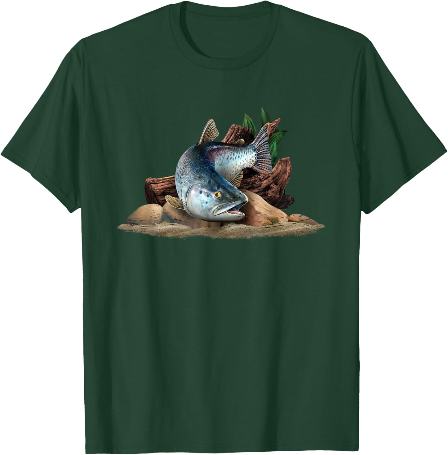 Trout Fish Illustration Fly Fishing Art T-Shirt - T-Shirt | Forest