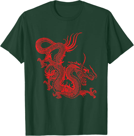 Vintage Red Chinese Dragon 80s, Traditional Asian Gift T-Shirt - T-Shirt | Forest