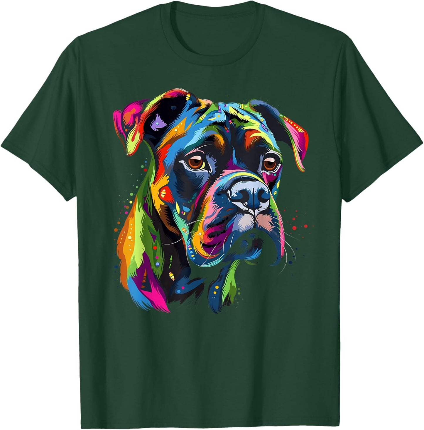 Boxer Dog Colorful Face Funny Puppy Art Lover Black T-Shirt - T-Shirt | Forest