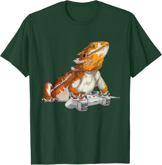 Bearded Dragon Playing Video Games Reptiles lizard Gamers T-Shirt - T-Shirt | Forest