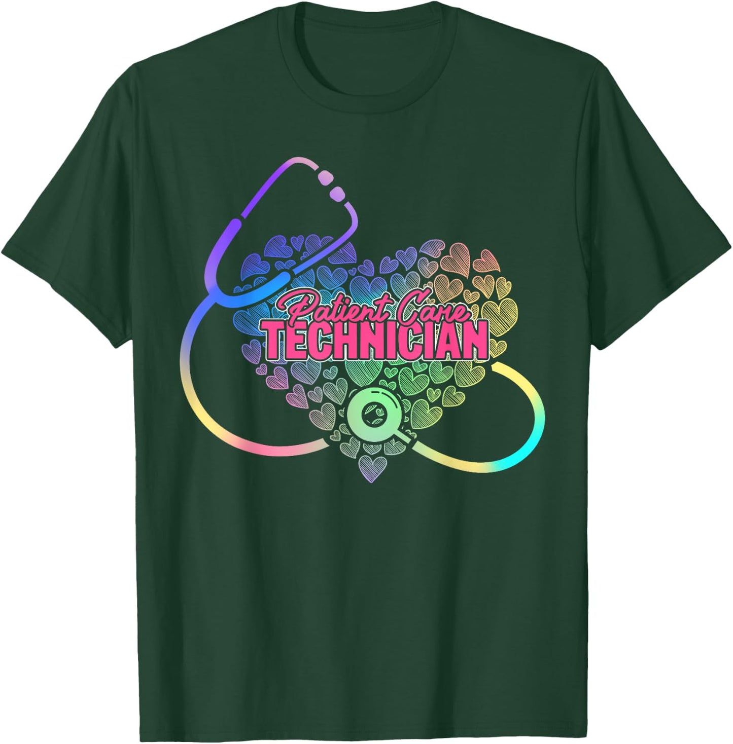 Patient Care Technician Heart Stethoscope T-Shirt - T-Shirt | Forest