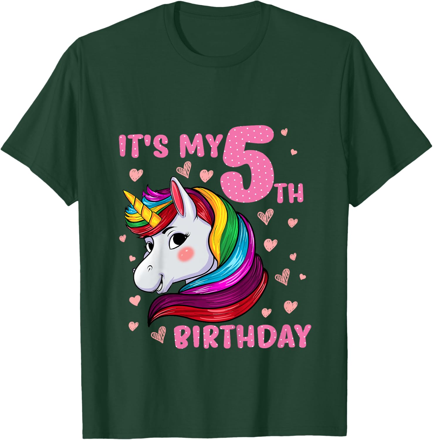 Unicorn Girl 5 Birthday Unicorn It's My 5th Birthday T-Shirt - T-Shirt | Forest