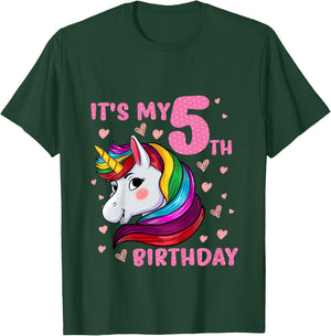 Unicorn Girl 5 Birthday Unicorn It's My 5th Birthday T-Shirt - T-Shirt | Forest