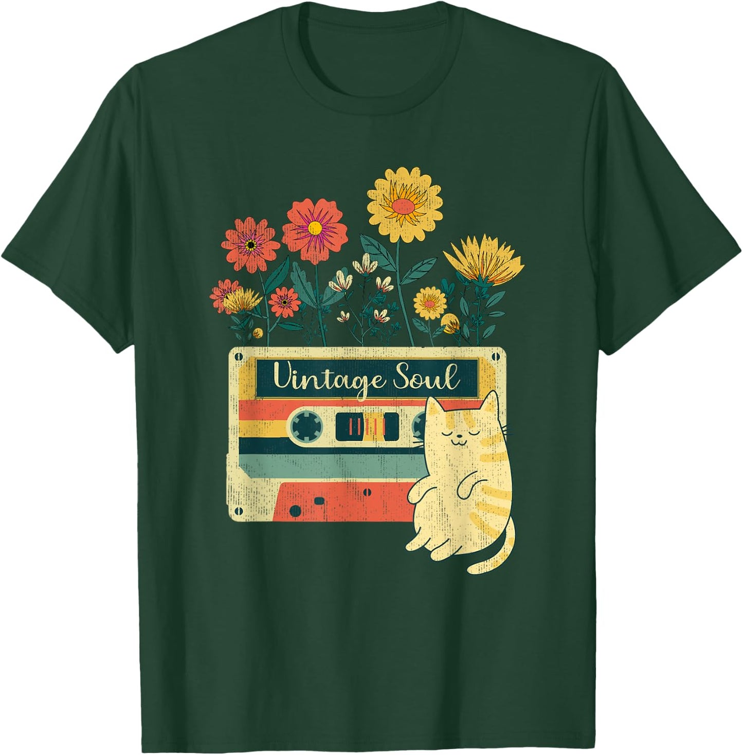 Vintage Cat Shirt - Retro Soul Flowers Wildflower T-Shirt - T-Shirt | Forest