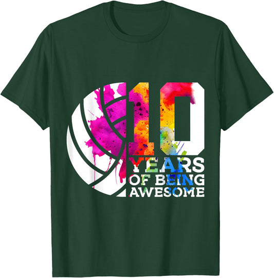 10 Years of Being Awesome Volleyball 10th Birthday T-Shirt - T-Shirt | Forest